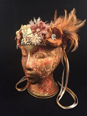 Hand Crafted Festival Headwear Feathers Fabric Flowers Vintage Pearls Ribbon